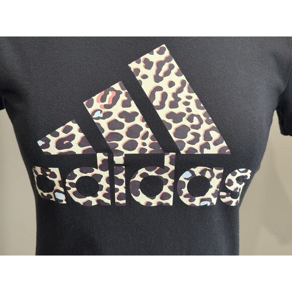 Adidas Amplifier Leopard Logo Black T-Shirt Women’s XS - Picture 2 of 10